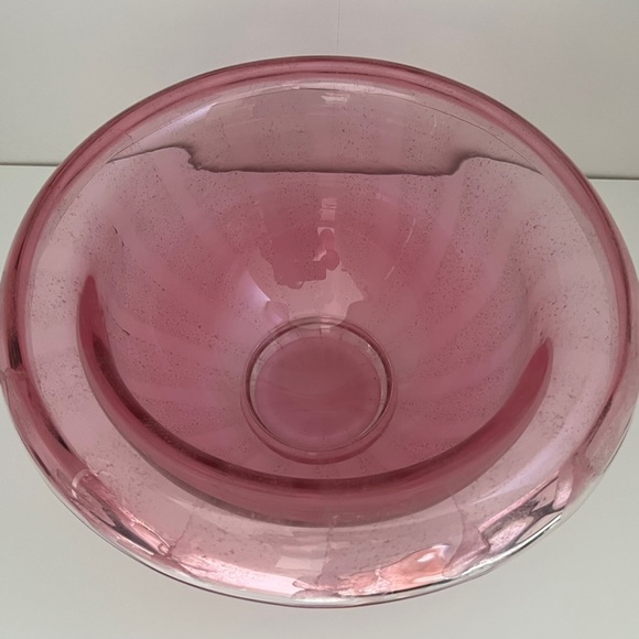 Pink Hand Blown Glass Bowl -  11” diameter x 7” high - Picture 3 of 7